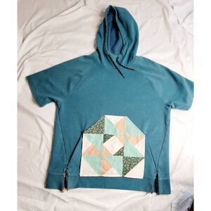 Upcycled repurposed quilted hoodie teal